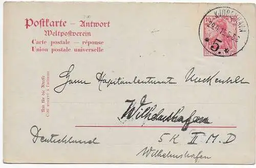 DR Antwortkarte 1916 von Kopenhagen nach Wilhelmshaven