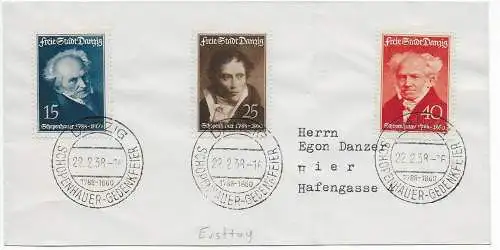 Danzig: Brief 1938, FDC Schopenhauer Gedenkfeier