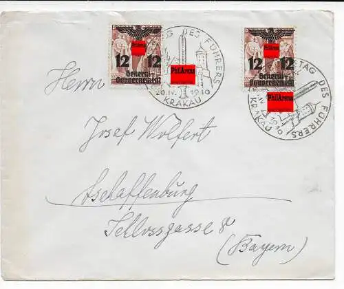 GG: portogerechter Brief 1940 mit Sonderstempel Krakau nach Aschaffenburg