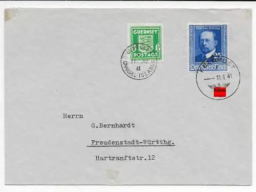 Guernsey MiF mit DR und Feldpoststempel 1941 nach Freundenstadt