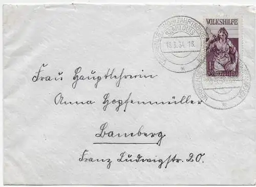 Saargebiet 1934 Saarlouis Werbestempel Verwendet Wohlfahrtsmarken