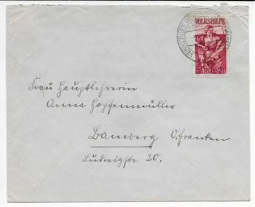 Saargebiet 1934 Saarlouis Werbestempel Verwendet Wohlfahrtsmarken nach Bamberg