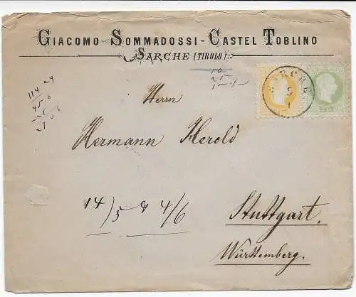 Österreich 1882: Südtirol Sarche nach Stuttgart