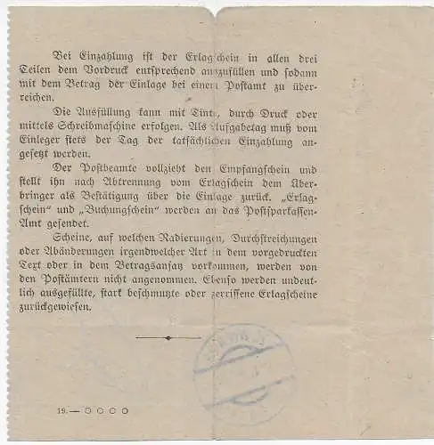 Österreich 1920: Empfangsschein PSA, Deutschnationaler Verein, Wien