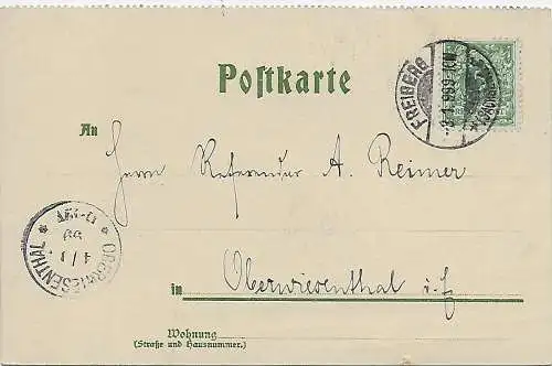 Ansichtskarte 1899: Freiberg nach Oberwiesenthal, Kinderwagen