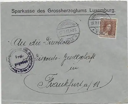 Sparkasse Luxemburg 1917 nach Frankfurt, Zensur