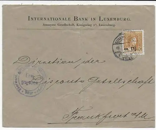 Luxemburg: Internationale Bank nach Frankfurt, Zensur 1917