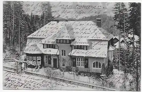 Polen: AK Risengebirge Haus Forsteck, Ober-Krummhübel, Bahnpost 1923-Neugersdorf