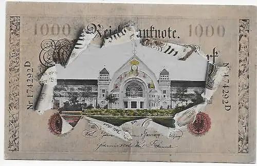 Bayern: Nürnberg 1906, Landesausstellung, AK Reichsbanknote 1000