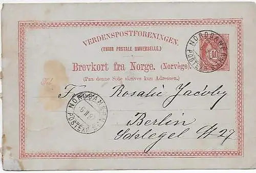 Norwegen 1887: Nordbanernes to Berlin, Bahnpost