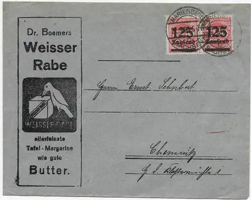 DR: Marienberg 1923 nach Chemnitz, Weisser Rabe, Butter Werbung