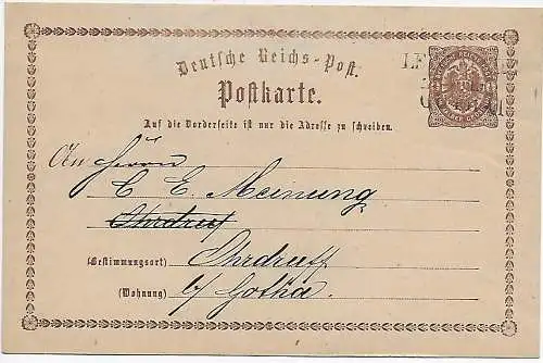 DR: 1873 Ganzsache Bahnpost Leinefelde-Gotha