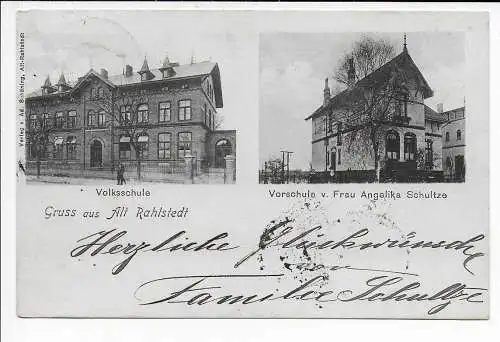 Ansichtskarte 1904: Gruss aus Alt Rahlstedt, Vorschule nach Lokstedt