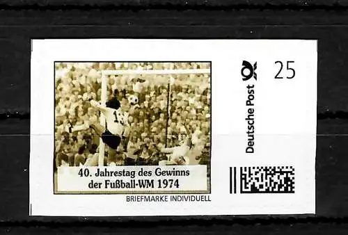 Bund Briefmarke Individuell: 40. Jahrestag Gewinn der Fußball WM 1974 postfrisch