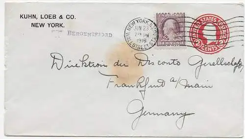 USA 1916: New York  to Frankfurt, Perfin - Firmenlochung KL&Co