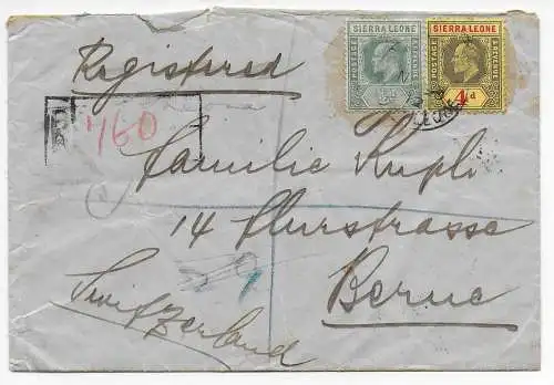 Sierra Leone 1917: Registered to Bern/CH