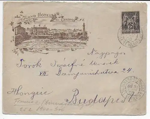 Frankreich 1900: Hotel Umschlag Grand Hotel du Cairo nach Budapest