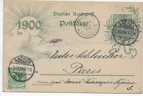 DR: Jahrhundertkarte 29.12.1899 von Aachen nach Paris