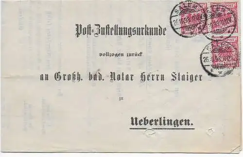 DR: Post-Zustellurkunde Salem 1898 nach Überlingen