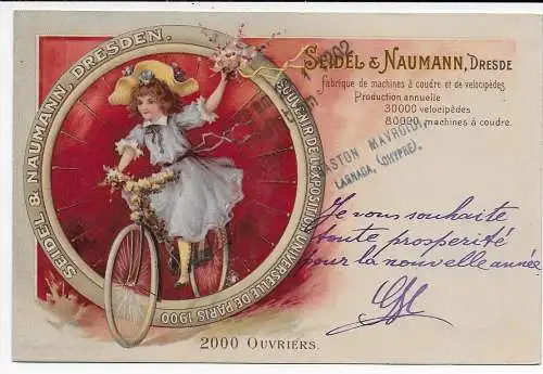 Zypern 1902: post card - Bicycle to Dresden 