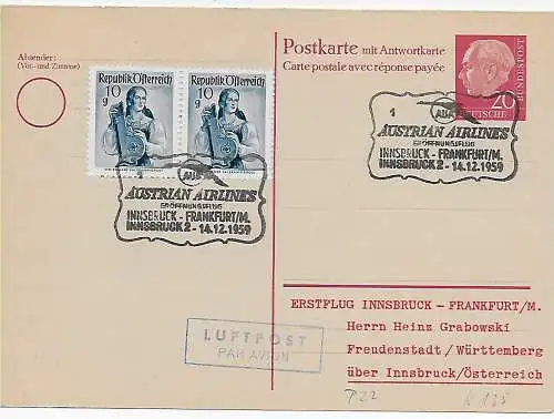 Österreich 1959: Eröffnungsflug Austrian Airlines Innsbruck-Frankfurt