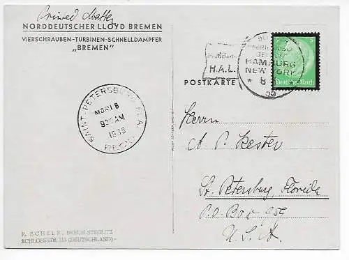 1935: Ansichtskarte Norddeutscher Lloyd Bremen, Schiffspost nach St. Petersburg