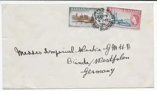 Barbados 1954: Brief nach Bünde/Germany