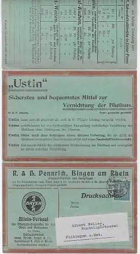 DR: Pflanzenschutzmittel 1921, Drucksache Bingen nach Vaihingen, Perfin-Lochung