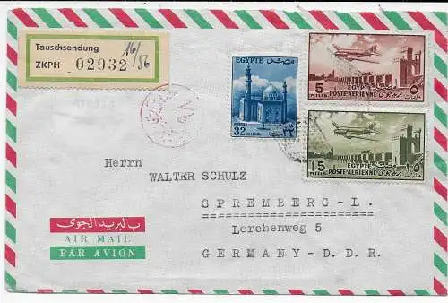 Ägypten: Luftpost Retta-Stempel nach Spremberg, Tauschsendung ZKPH