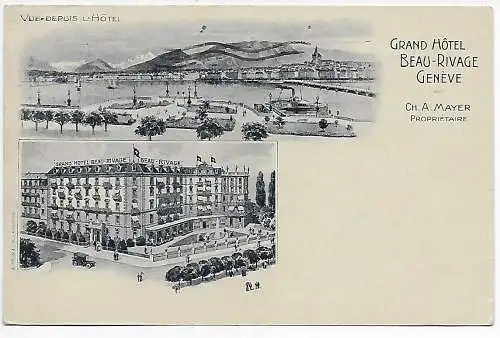 Schweiz: Ansichtskarte Grand Hotel Beau Rivage Genève, Genf 1918, Zensur