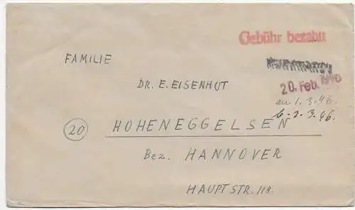 All. Besetzung 1946: Gebühr bezahlt, Murrhardt nach Hoheneggelsen