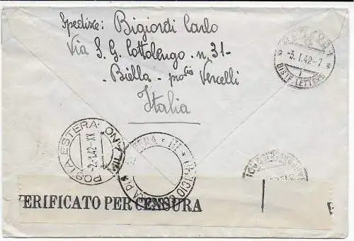 Italien: Biella Torino, Vercelli, Einschreiben, Kgf, Pow RedX, 1941/42