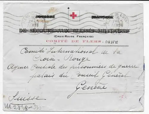 Schweiz: Flers de L'orne 1945, Croix Rouge, Rotes Kreuz, Kgf PoW, OKW-Zensur