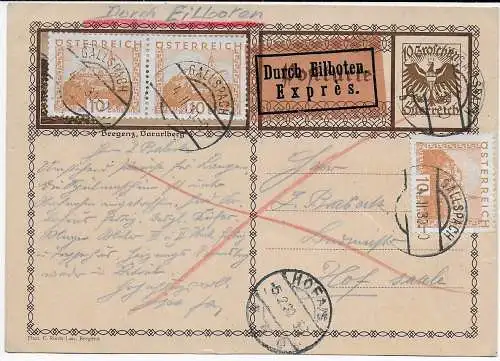 Österreich Postkarte Eilboten Gallspach nach Hof A/S, 1930