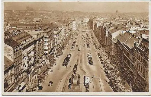 B&M: Briefmarke 1940, Prag auf Ansichtskarte Wenzelsplatz