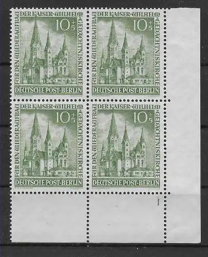 Berlin: MiNr. 107, postfrisch, **, VE4, Eckrand, Sektor Nr. 1