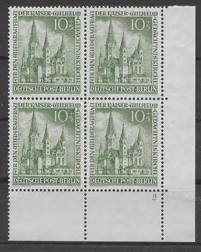 Berlin: MiNr. 107, postfrisch, **, VE4, Eckrand, Sektor Nr. 2