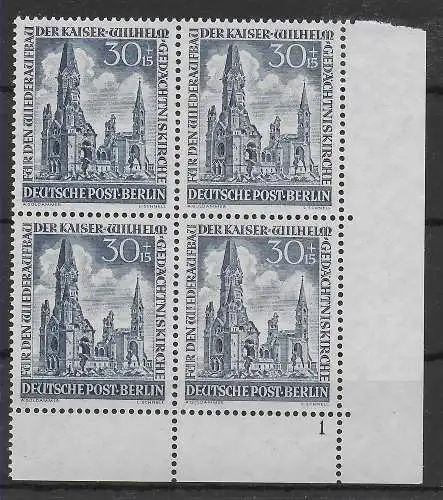 Berlin: MiNr. 109, postfrisch, **, VE4, Eckrand, Sektor Nr. 1