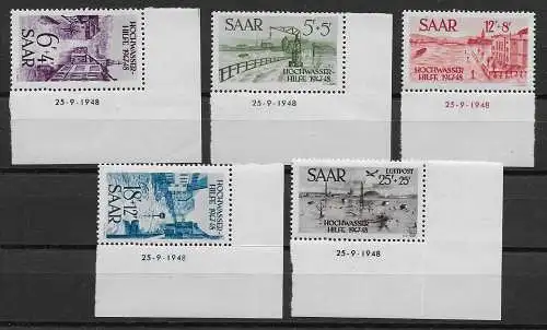 Saar 1948: MiNr. 255-259, Eckrand, postfrisch, **, teils gefaltet