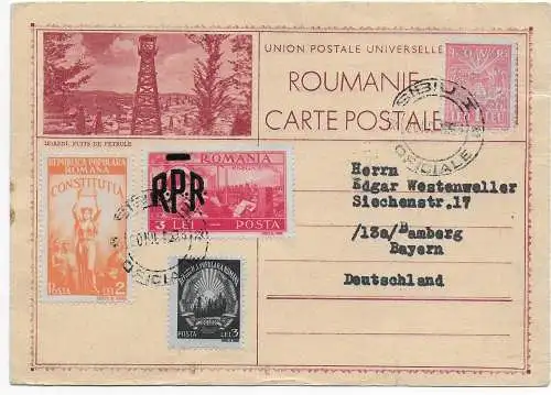 Rumänien: Postkarte 1948 nach Bamberg