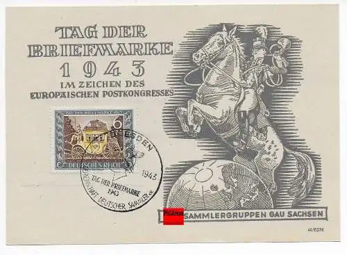DR: Tag der Briefmarke, 1943 Dresden, Gau Sachsen