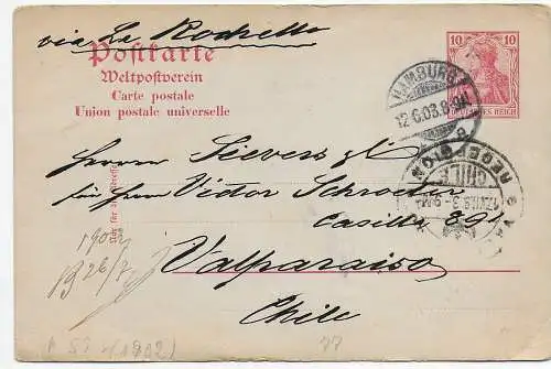 DR: Hamburg 1903: Germania Ganzsache Hamburg nach Chile