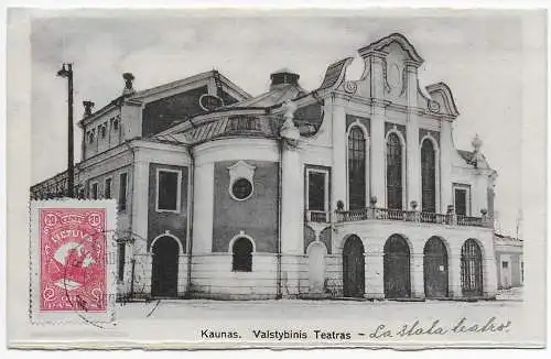 Litauen: Ansichtskarte Kaunas Valstybinis Teatras, Rokiskis nach Fürth 1926