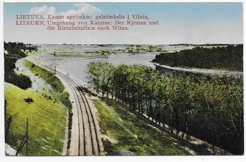 Litauen: Ansichtskarte: Der Njeman und die Eisenbahnlinie nach Wilna