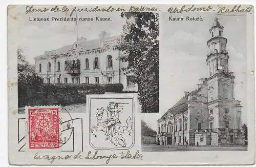 Litauen: Ansichtskarte: Rathaus Kauno, 1927 nach Fürth