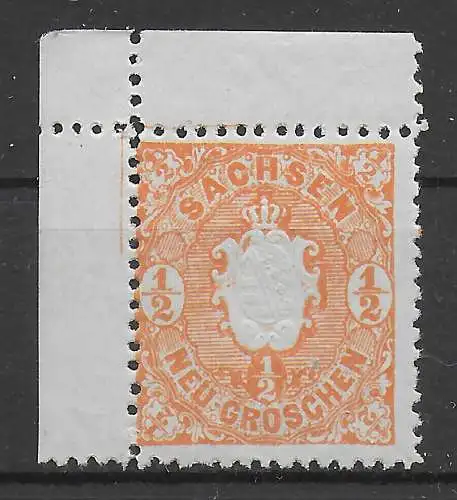 Sachsen: MiNr. 15, Eckrand E1, postfrisch, **