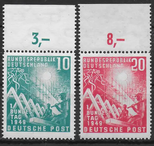 Bund: MiNr. 111-112, Oberrand gefaltet, postfrisch, **