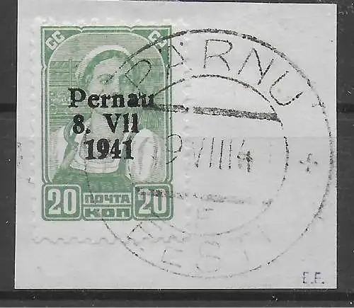 Dt. Besetzung II. WK: Estland: MiNr. 8 II, gestempelt auf Briefstück 1941