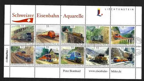 Liechtenstein Die Marke Schweizer Eisenbahn Aquarelle, Peter Bombhard gestempelt