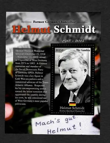 Gambia: 2015 Helmut Schmidt, Mach's gut Helmut, Former German chancellor, **